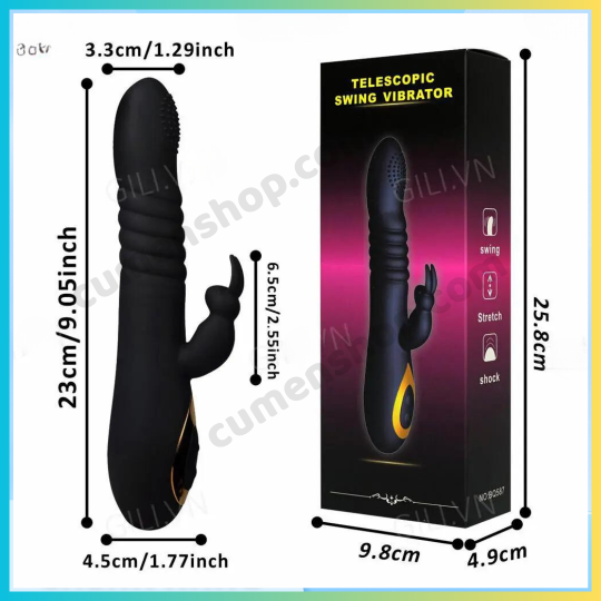 Dương vật giả Boqi Telescopic Swing G Spot Rabbit 18 mode chính hãng